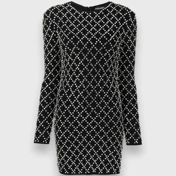 Retrofete Harlowe Crystal Embellished Jeweled Black Mini Party Dress Size Medium - Picture 2 of 11
